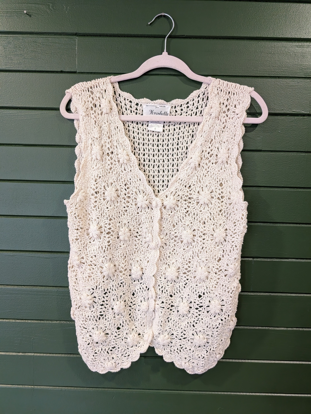 Krochette Cream Crochet Floral Sleeveless Vest